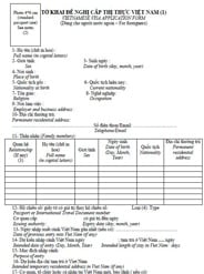 Vietnamese visa application form for entry and exit Vietnam