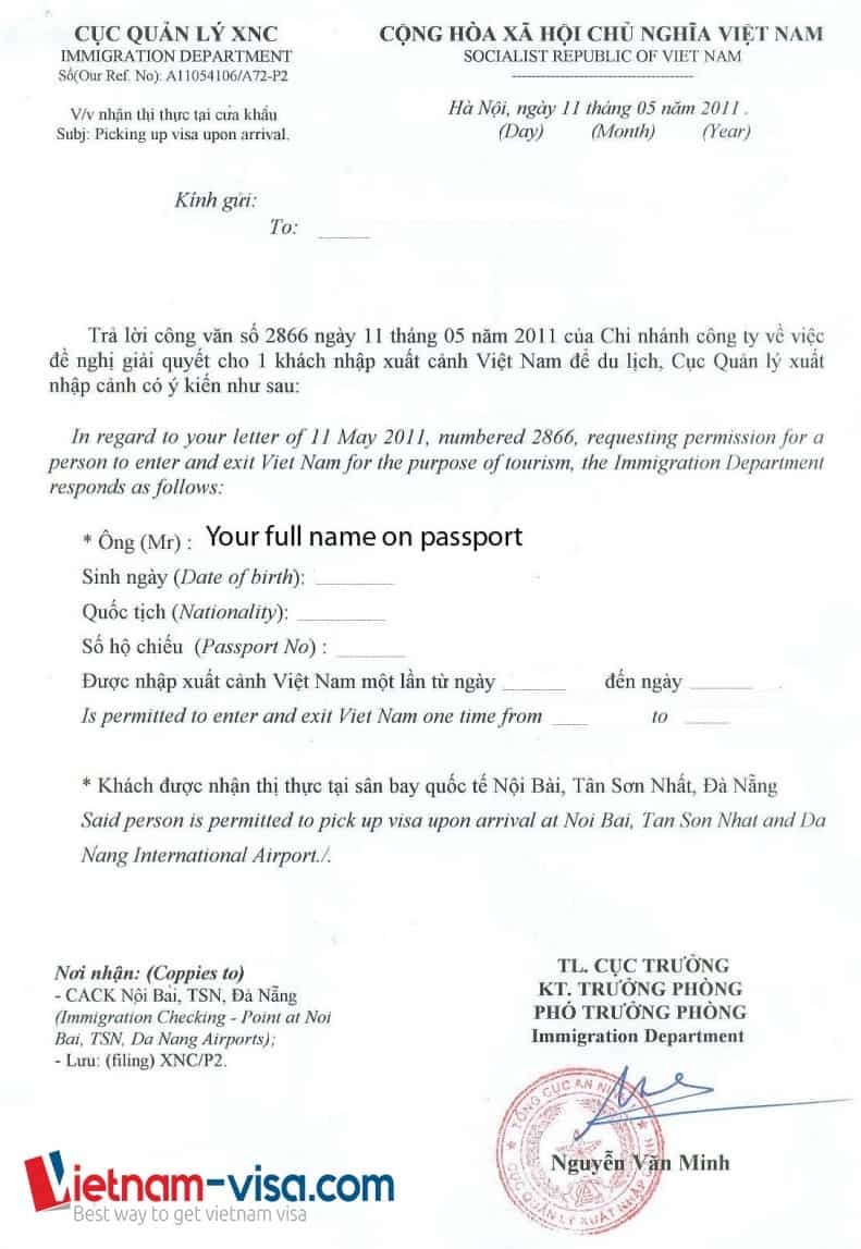 Vietnam visa approval letter - Updated details 28