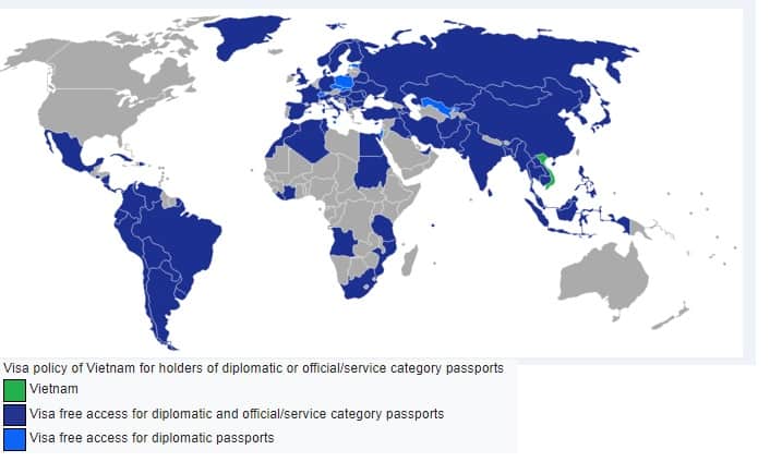 Map of Vietnam visa exemption policy for non-popular passport holders