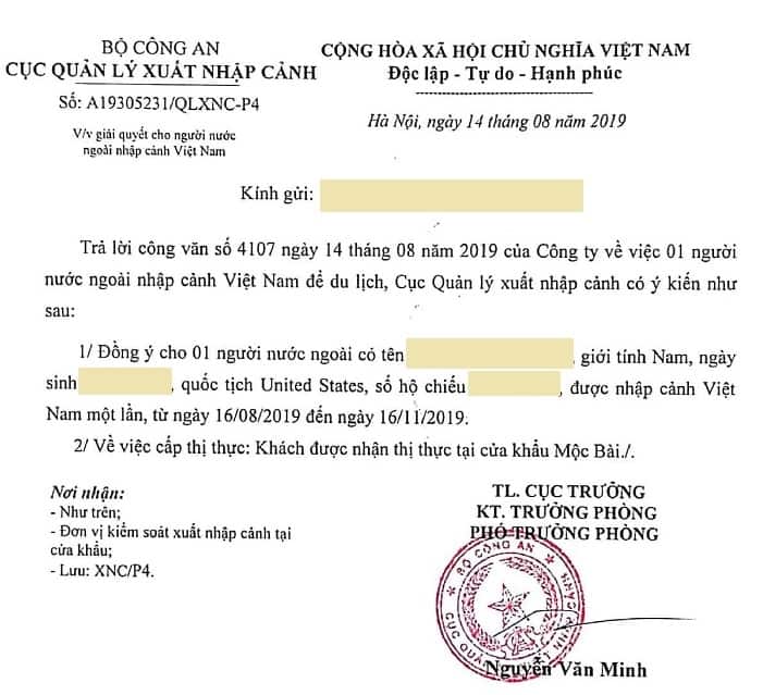 Visa letter for Vietnam land border visa run