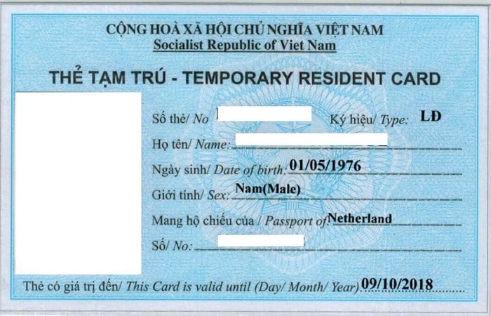 Sample Vietnam temporary residence card