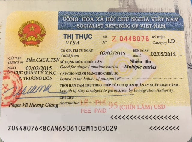 Sample of Vietnam work visa