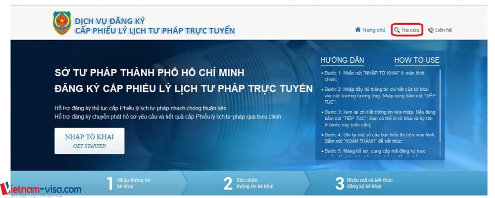 Ấn "Tra cứu" để tra cứu lý lịch tư pháp trực tuyến - Vietnam-visa