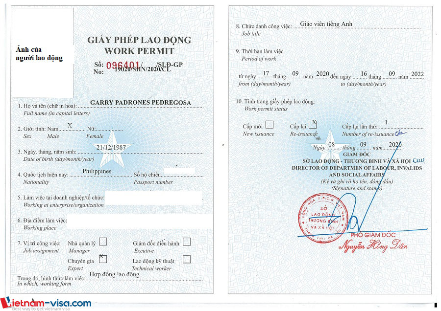 Mẫu Giấy phép lao động mới nhất - Vietnam-visa.com