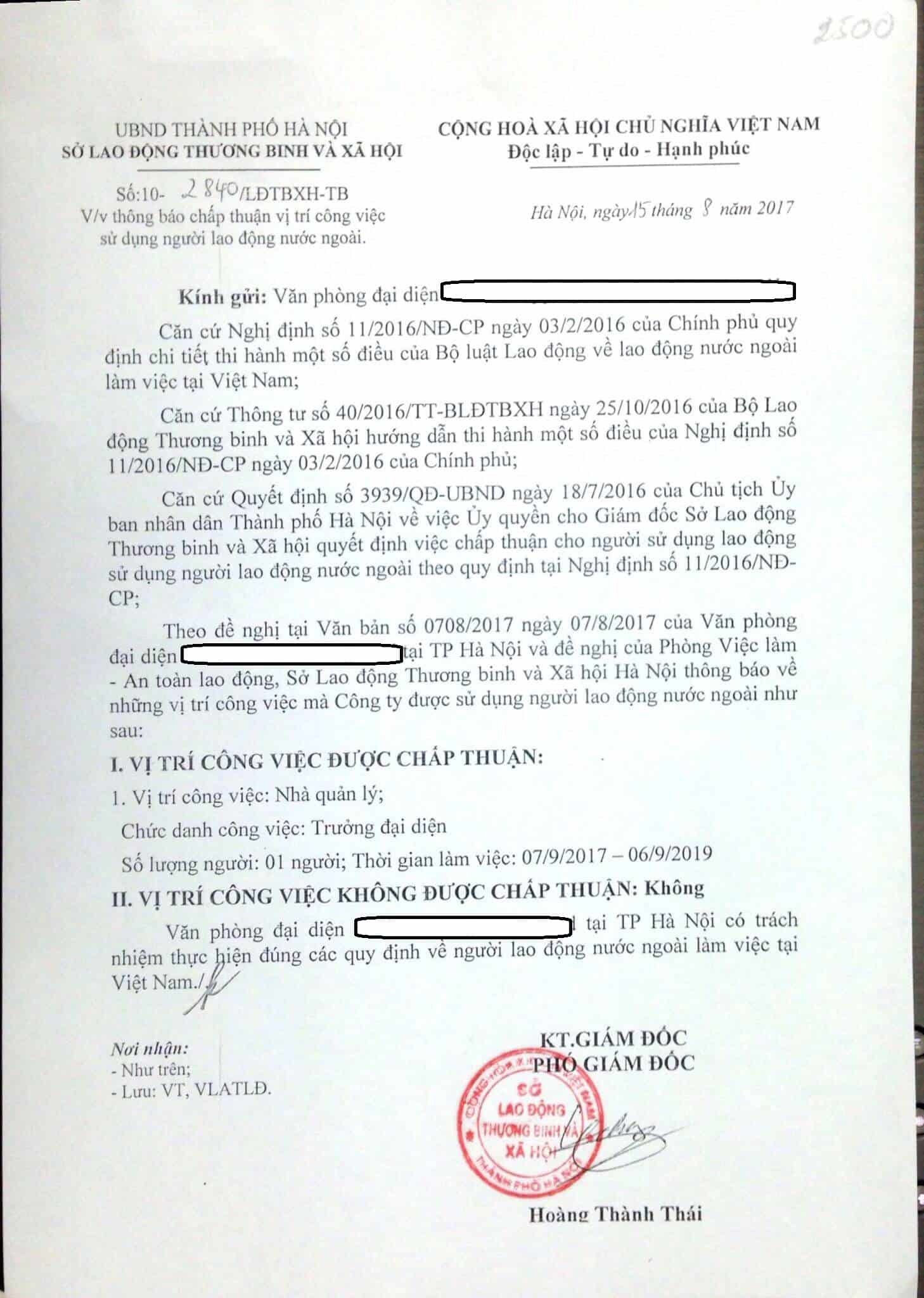 Mẫu Công văn chấp thuận sử dụng lao động nước ngoài - Vietnam-visa