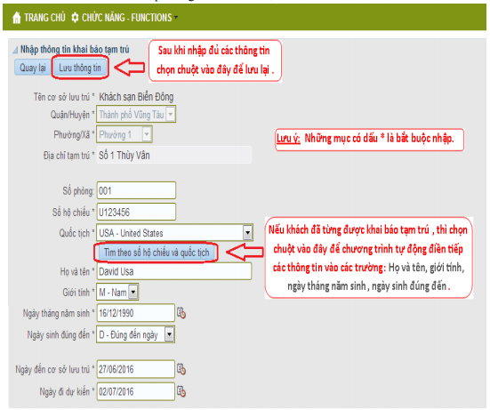 Điền thông tin đăng ký tạm trú online cho người nước ngoài