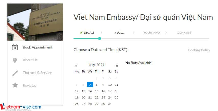 Đặt lịch hẹn online để hợp pháp hóa lãnh sự giấy tờ Hàn Quốc tại Đại sứ quán Việt Nam - Bước 2
