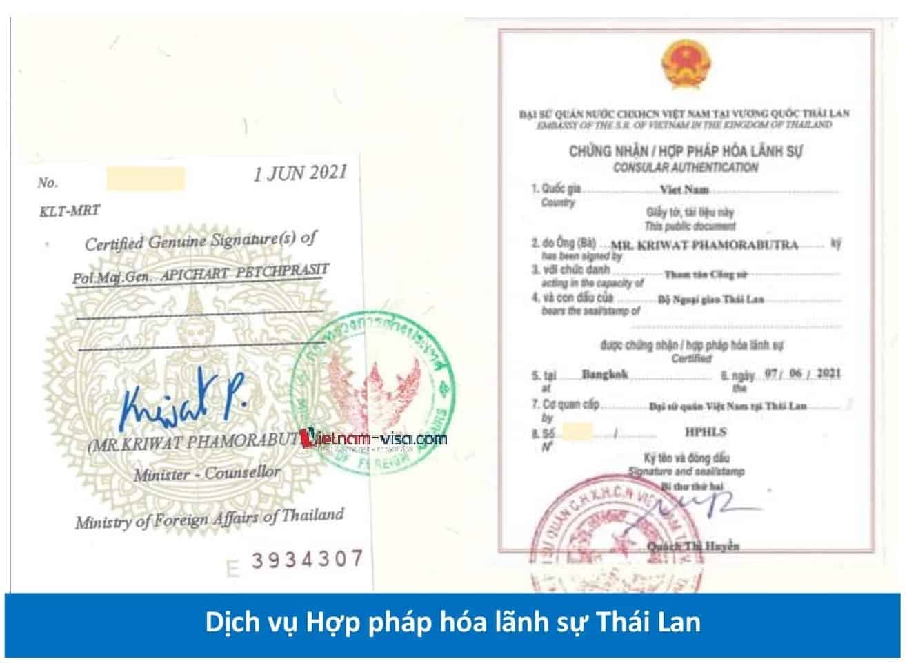 Dịch vụ Hợp pháp hóa lãnh sự Thái Lan