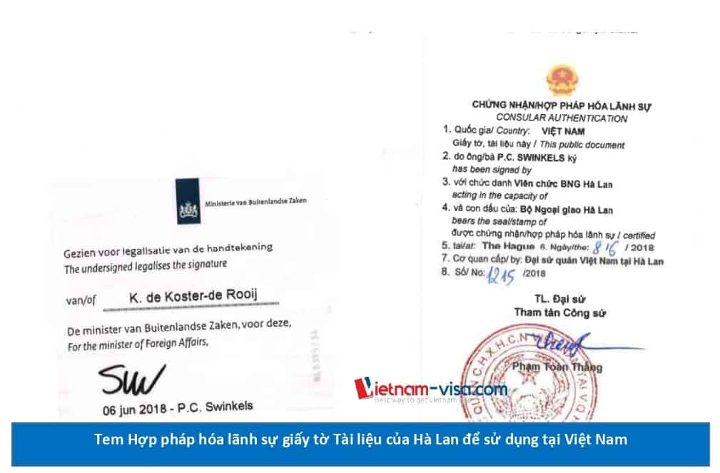 Tem Hợp pháp hóa lãnh sự Hà Lan đối vơi giấy tờ Hà Lan để sử dụng tại Việt Nam