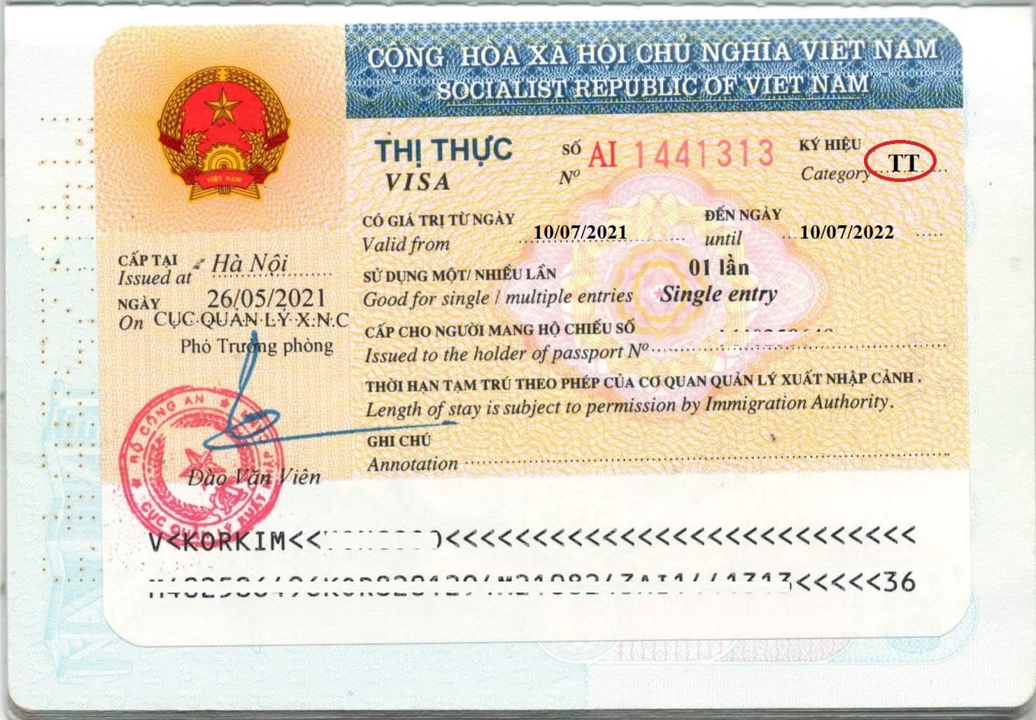 Sample of Vietnam TT visa