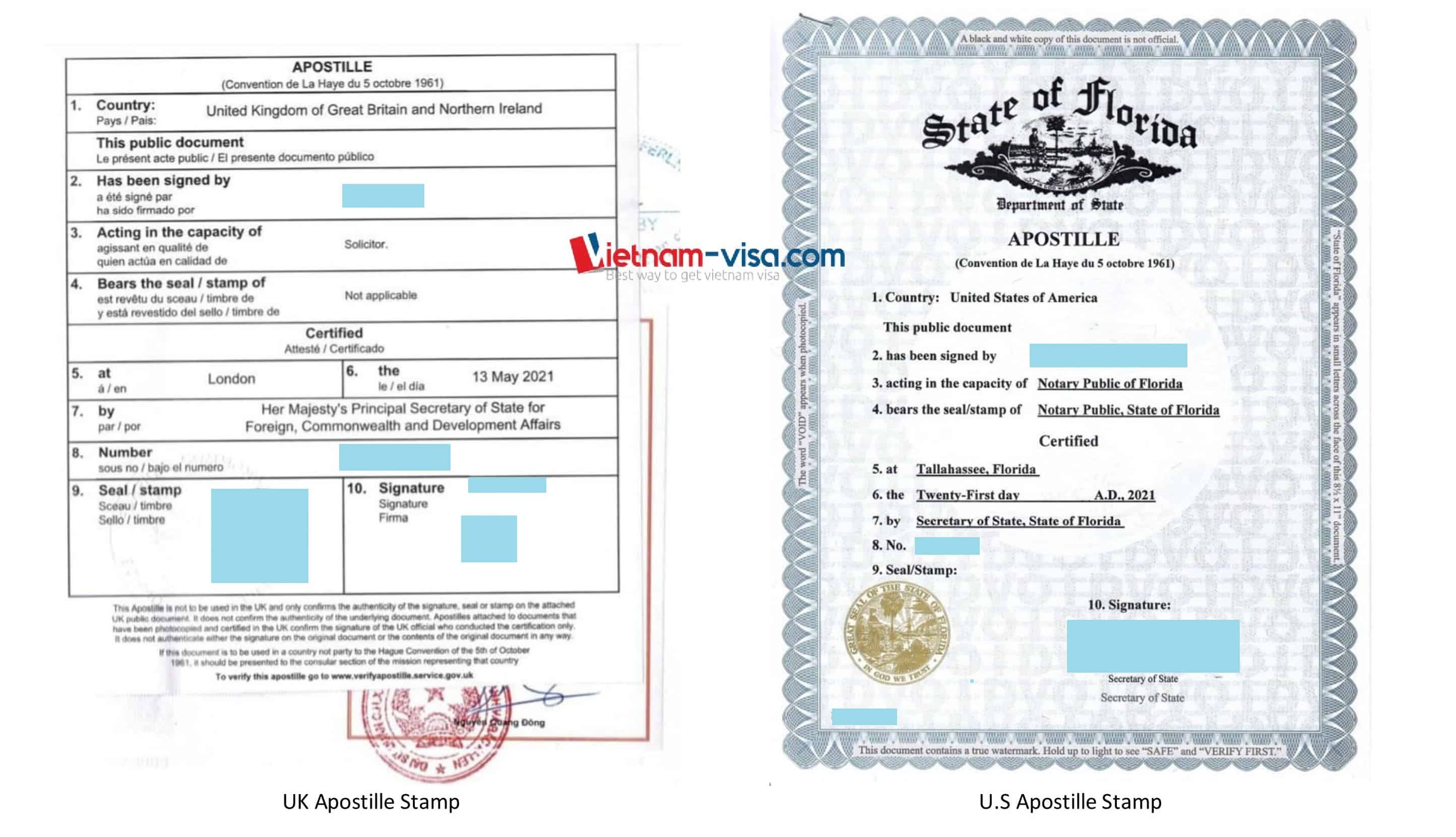 Sample Apostille stamps