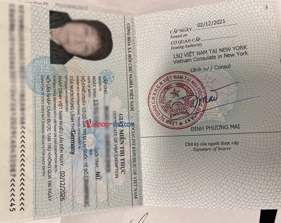 Giấy miễn thị thực 5 năm cấp tại nước ngoài