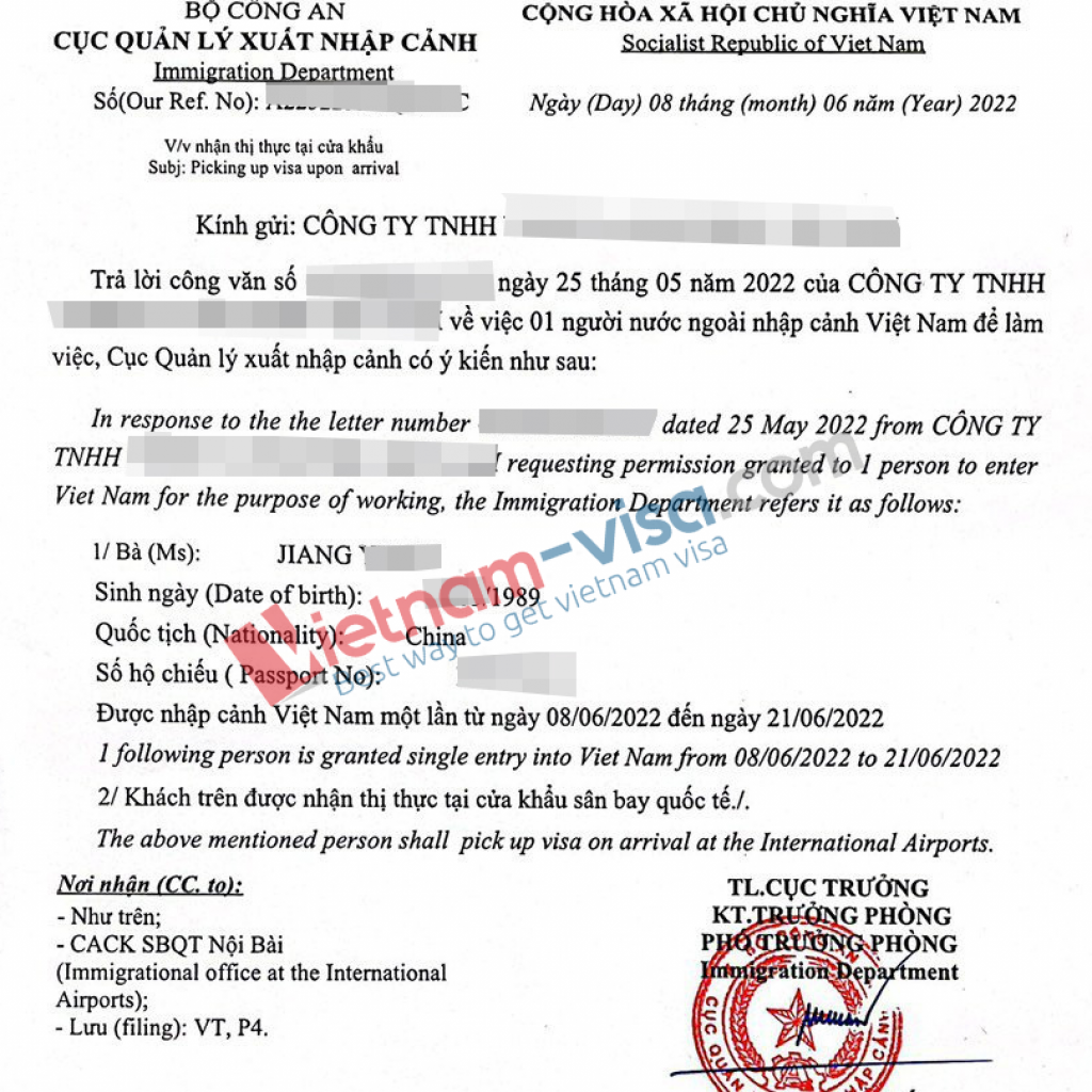 Sample invitation letter for Vietnam business visa on arrival