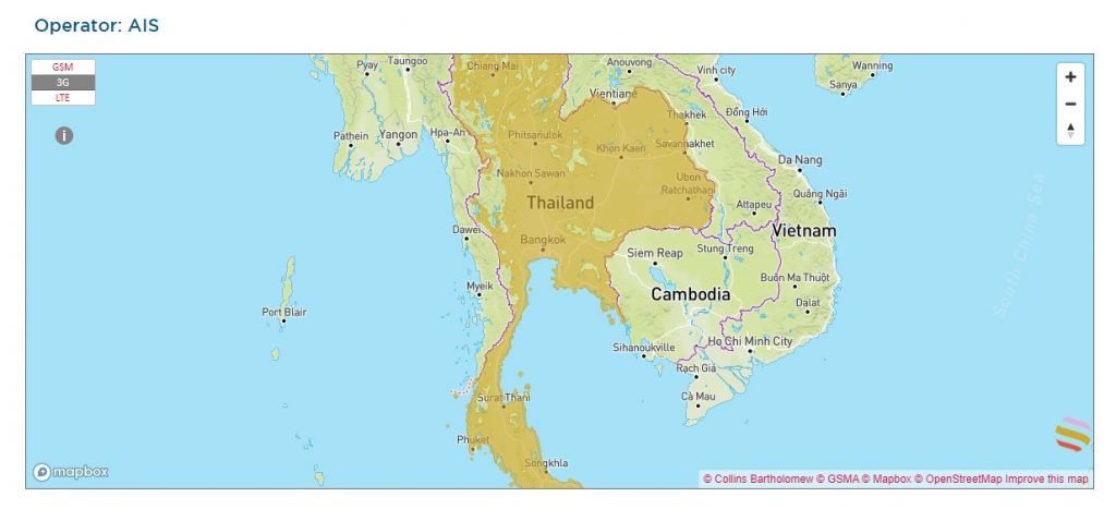3G AIS coverage map in Thailand