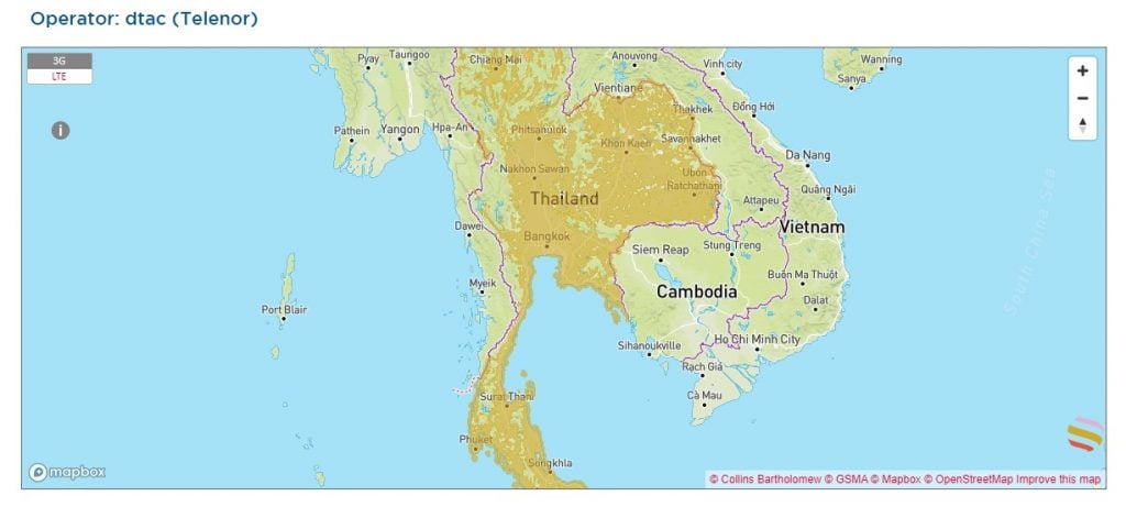 3G DTAC coverage map in Thailand