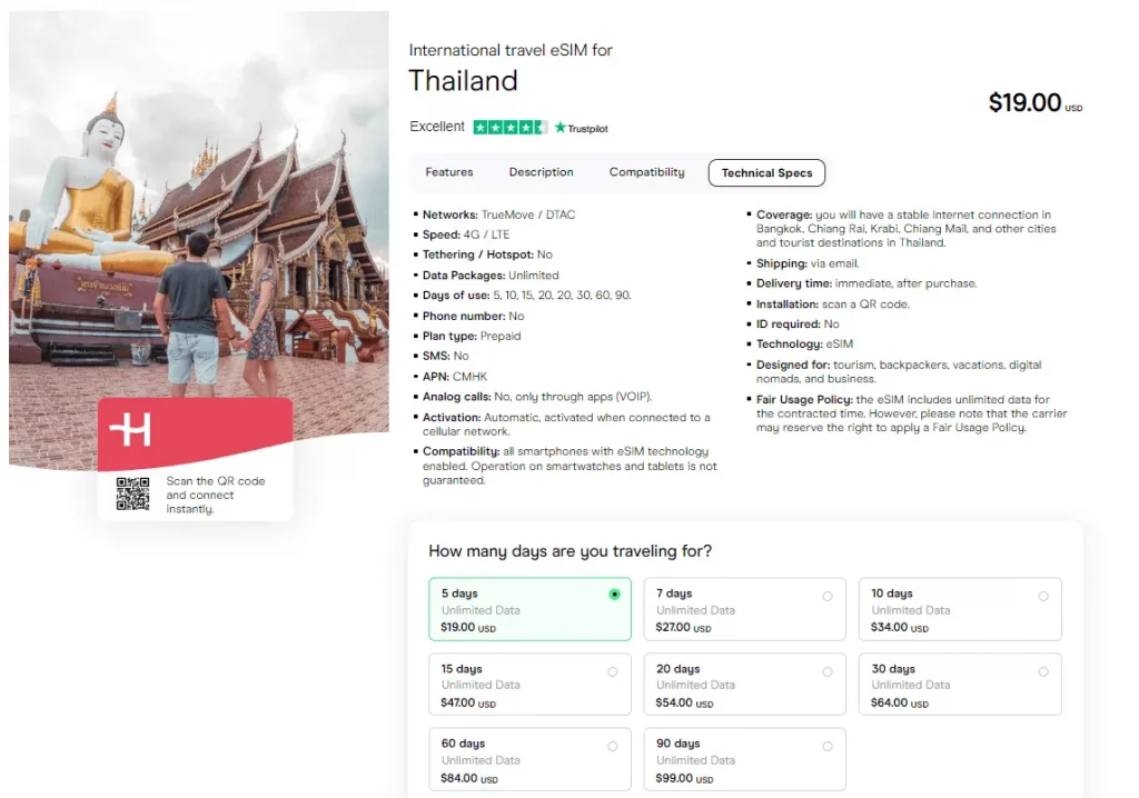 Holafly Thailand eSIM plans
