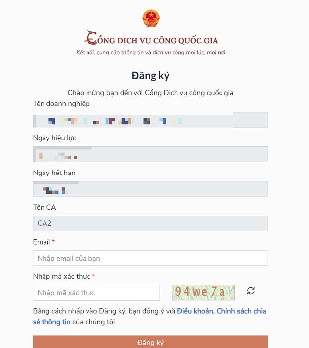Đăng ký tài khoản định danh điện tử cho doanh nghiệp bước 4