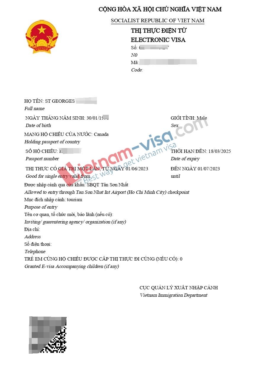 Vietnam eVisa sample - Vietnam visa online