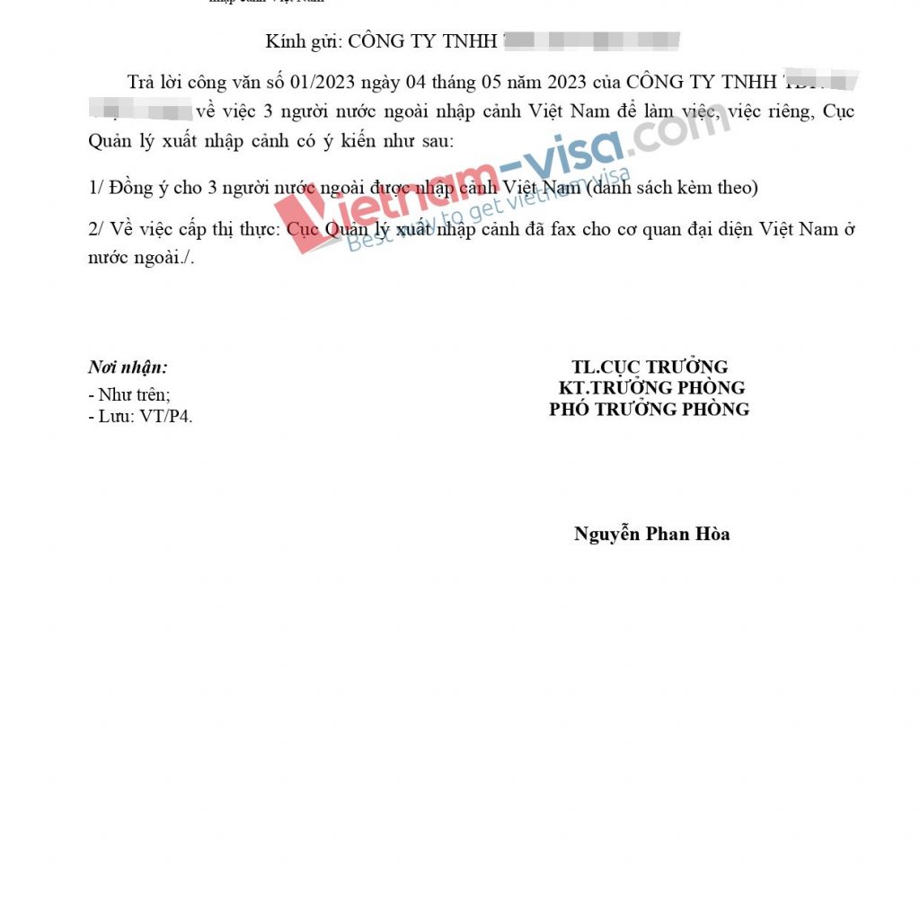 Vietnam embassy visa approval letter