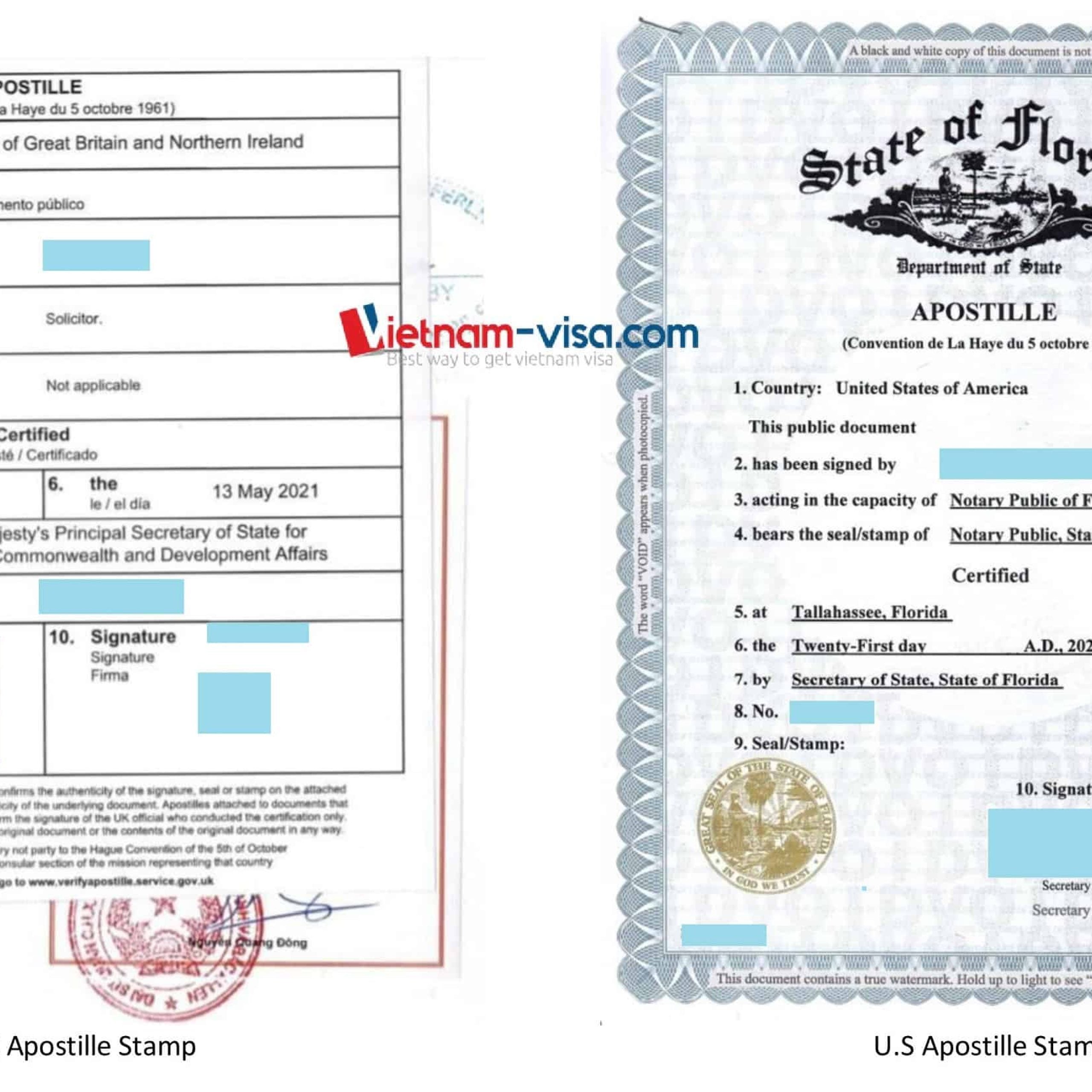Sample Apostille stamps