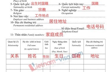 如何填写越南签证申请表 – NA1表格詳解